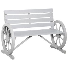 Charcoal Grey Wagon Wheel Bench: Rustic 2-Person Patio Furniture