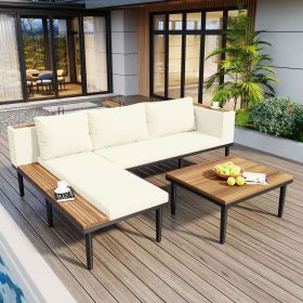 <Old SKU: N704G201251A>Luxury Patio Furniture Set with Removable Cushions and Coffee Table, L-Shaped Acacia Wood Sofa with Side table
