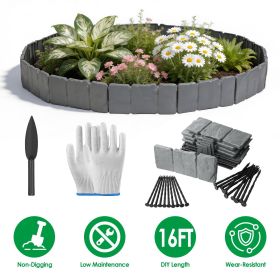 16FT Non-Digging Plastic Landscape Edging 20Pcs Faux Cobbled Stone Garden Borders with 20 Spikes Shovel Gloves Flexible Bendable for Flower Beds